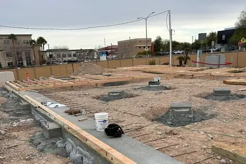 Concrete stem walls and column footings ready for framing at The Industry Studios, Henderson NV