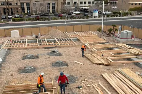 Wood wall framing laid out on the foundation at The Industry Studios, Henderson NV