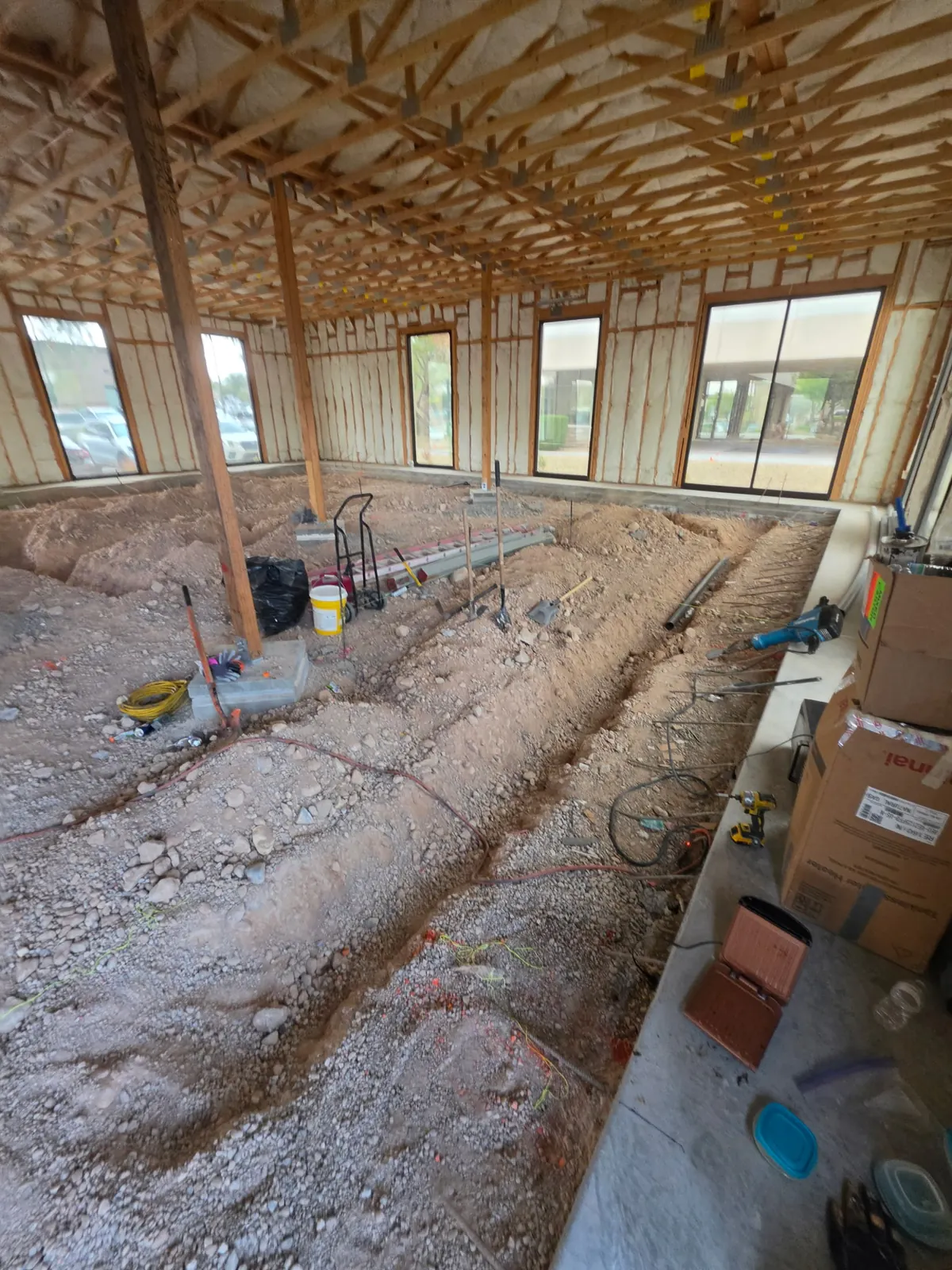 Underground plumbing trenches dug inside The Industry Studios before the slab, Henderson NV